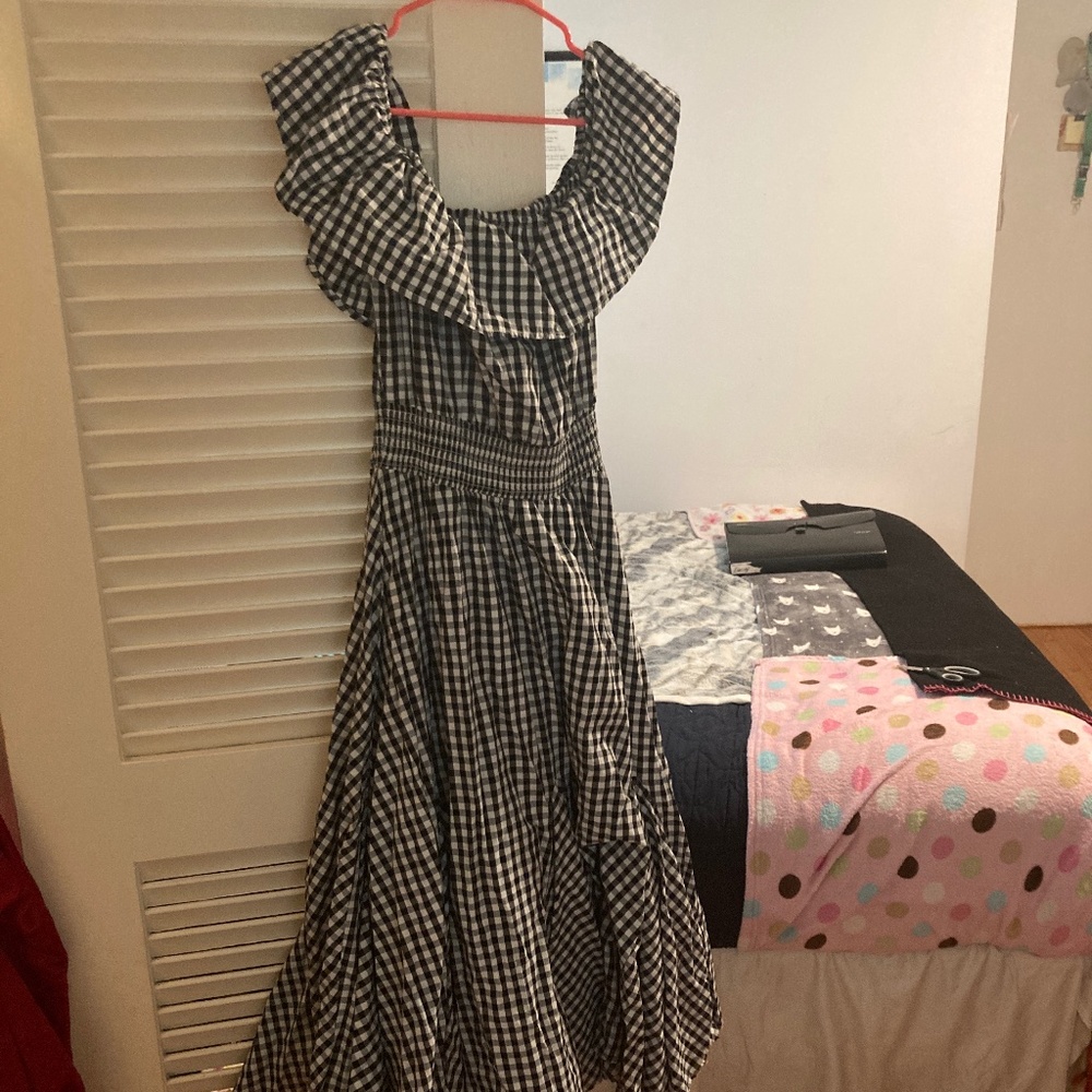 Black and white checkered long dress